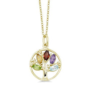 Iridescent Tree of Life Amethyst Crystal Disc Pendant Necklace in 14K White Gold Plating
