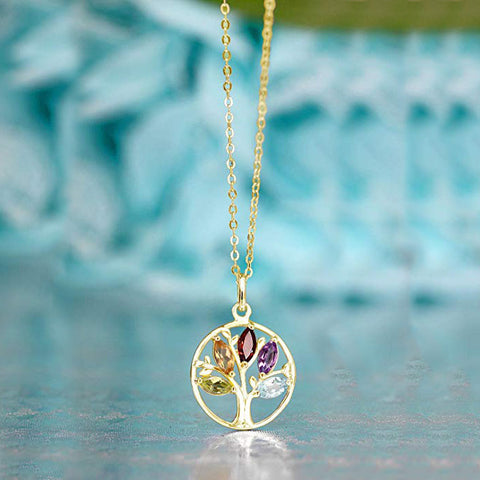 Iridescent Tree of Life Amethyst Crystal Disc Pendant Necklace in 14K White Gold Plating