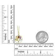 Iridescent Tree of Life Amethyst Crystal Disc Pendant Necklace in 14K White Gold Plating