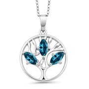 Iridescent Tree of Life Amethyst Crystal Disc Pendant Necklace in 14K White Gold Plating