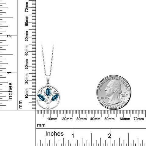 Motherly Blue Topaz Tree Of Life Necklace in 18K White Gold Plated