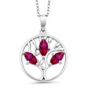 Iridescent Tree of Life Amethyst Crystal Disc Pendant Necklace in 14K White Gold Plating