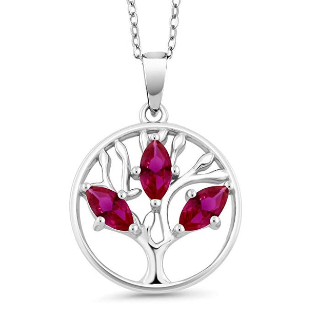 Iridescent Tree of Life Amethyst Crystal Disc Pendant Necklace in 14K White Gold Plating