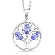 Tree of Life Purple Crystal Circular Pendant Necklace in 14K White Gold Plating