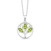Iridescent Tree of Life Amethyst Crystal Disc Pendant Necklace in 14K White Gold Plating