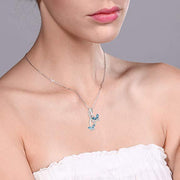 Mother and Child Butterfly Blue Topaz Necklace in 18K White Gold Plated