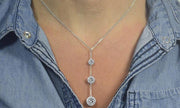 Tripple Embellished with  Crystals Ball Drop Necklace in 18K White Gold Plated