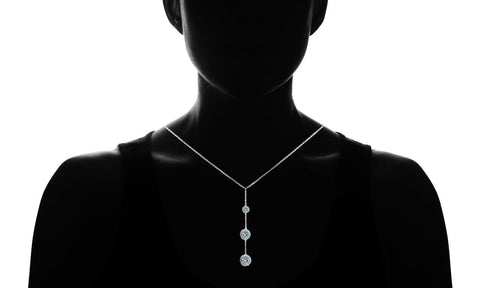 Tripple Embellished with  Crystals Ball Drop Necklace in 18K White Gold Plated