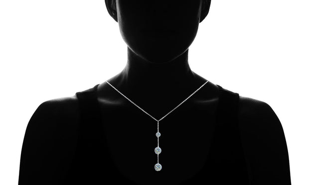 Tripple Embellished with  Crystals Ball Drop Necklace in 18K White Gold Plated