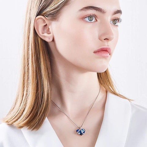 I LOVE YOU FOREVER Blue  Crystal Heart Necklace & Gift Box in 18K White Gold Plated