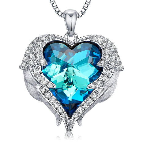 Wings of an Angel Heart Blue Topaz Necklace and Earring Set ITALY Design  - ALILY