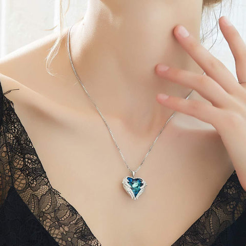 Wings of an Angel Heart Blue Topaz Necklace and Earring Set ITALY Design  - ALILY