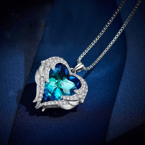 Wings of an Angel Heart Blue Topaz Necklace and Earring Set ITALY Design  - ALILY
