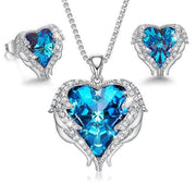 Wings of an Angel Heart Blue Topaz Necklace and Earring Set ITALY Design  - ALILY