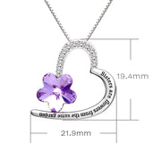 Sisters Amethyst Heart Necklace Embellished with  Crystals in 18K White Gold Plated