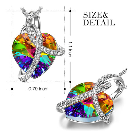Rainbow Aurora Borealis Austrian Elements Heart Necklace in 18K White Gold ITALY Design  - ALILY