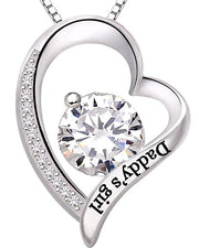 White  Elements Pav'e Daddy's Girl Heart Shaped Necklace in 14K White Gold Plating