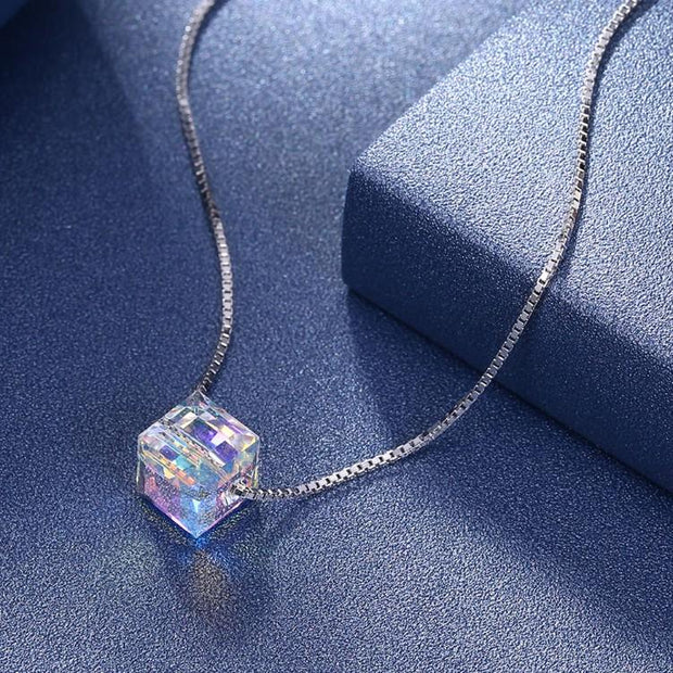 Aurora Borealis  Elements Cubed Necklace in 14K White Gold