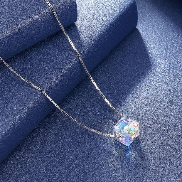 Aurora Borealis  Elements Cubed Necklace in 14K White Gold