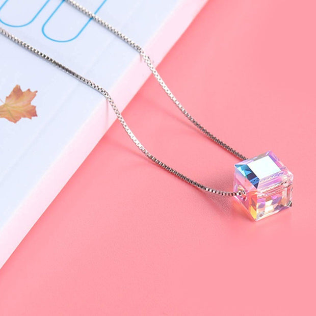 Aurora Borealis  Elements Cubed Necklace in 14K White Gold