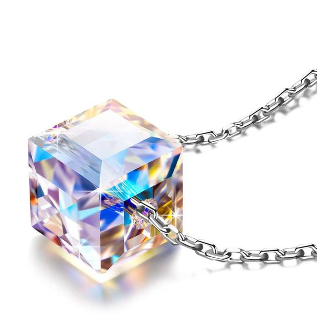 Aurora Borealis  Elements Cubed Necklace in 14K White Gold