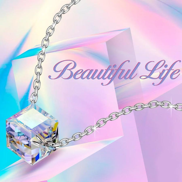 Aurora Borealis  Elements Cubed Necklace in 14K White Gold
