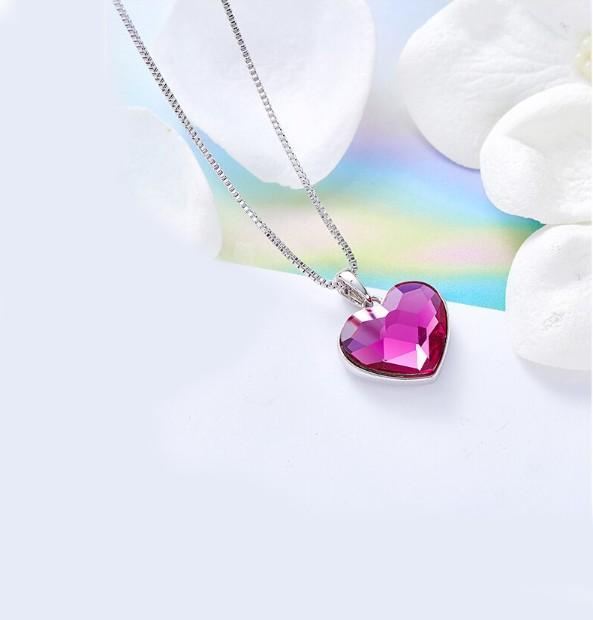 Pink  Elements Heart Shaped Necklace in 14K White Gold