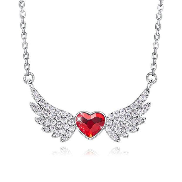 Red  Elements Angel in My Heart Forever Necklace in 14K White Gold Plating