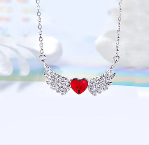 Red  Elements Angel in My Heart Forever Necklace in 14K White Gold Plating