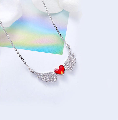 Red  Elements Angel in My Heart Forever Necklace in 14K White Gold Plating