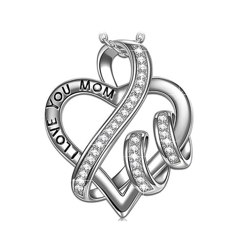 "I Love you Forever and Always" Heart Necklace Embellished with  Crystals in 18K White Gold Plated