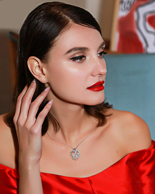 I Love You Mom Heart Necklace in Rhodium Plating