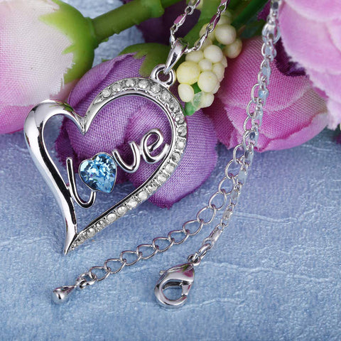 Blue  Elements Classic Love Heart Necklace in 14K White Gold Plating