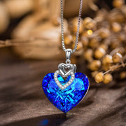 Blue  Elements Heart of the Ocean Necklace in 14K White Gold Plating