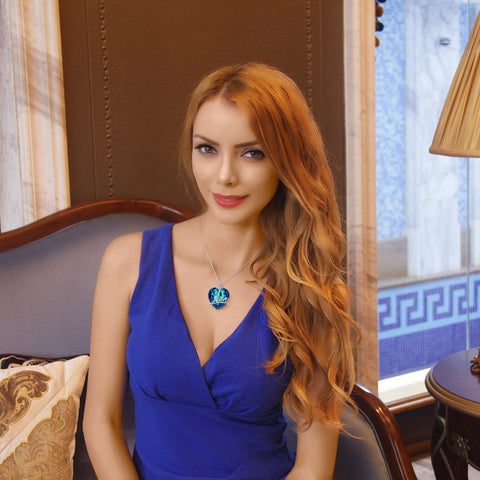 Classic Blue  Love Heart Necklace in 14K White Gold Plating
