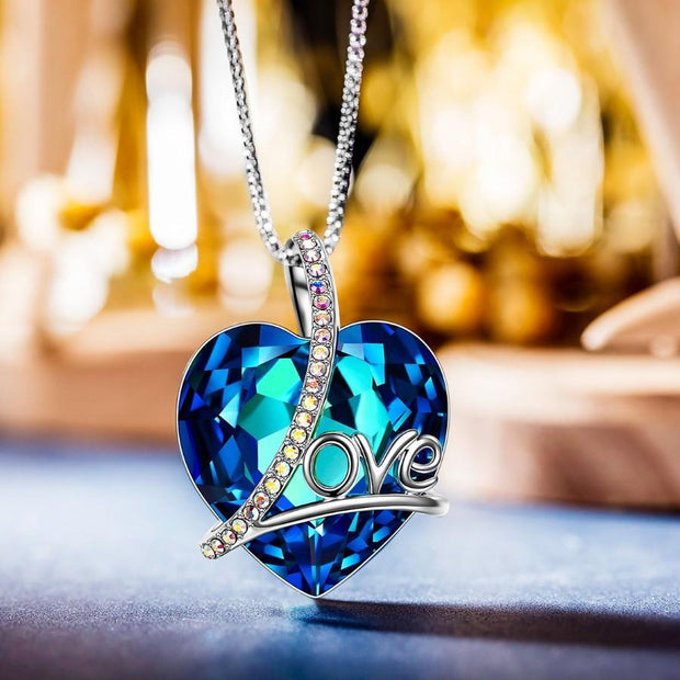 Bermuda Blue  Heart Shaped  Elements Lining Necklace
