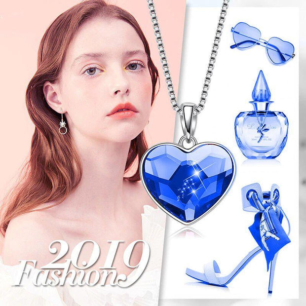 Classic Bermuda blue Heart Necklace ITALY Design  - ALILY