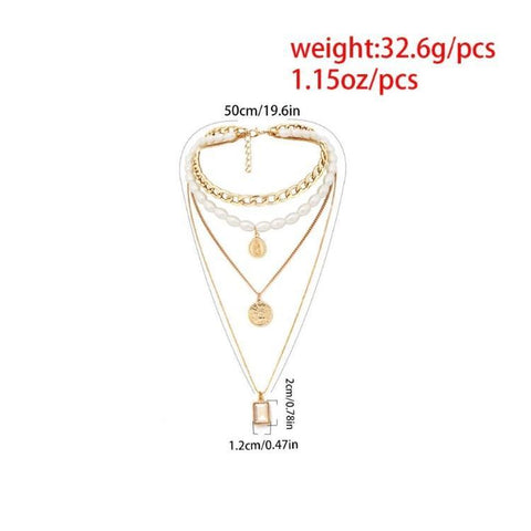 4 Piece Necklace Set: Choker, Pearl, Coin, Pendant ITALY Design  - ALILY