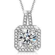 White Crystal Asscher Cut Pave Pendant Necklace