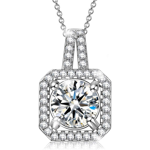 White Crystal Asscher Cut Pave Pendant Necklace