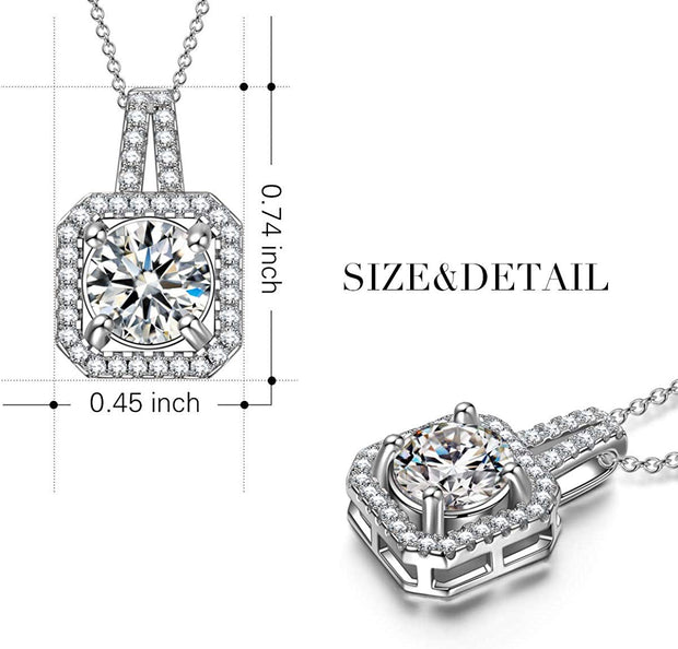 White Crystal Asscher Cut Pave Pendant Necklace