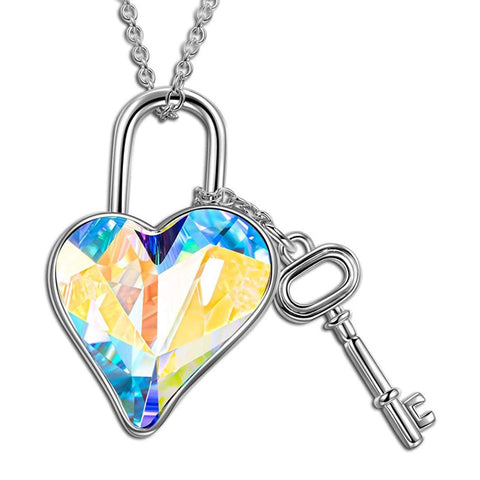 Aurora Borealis Key to my Heart Pendant Necklace ITALY Design  - ALILY