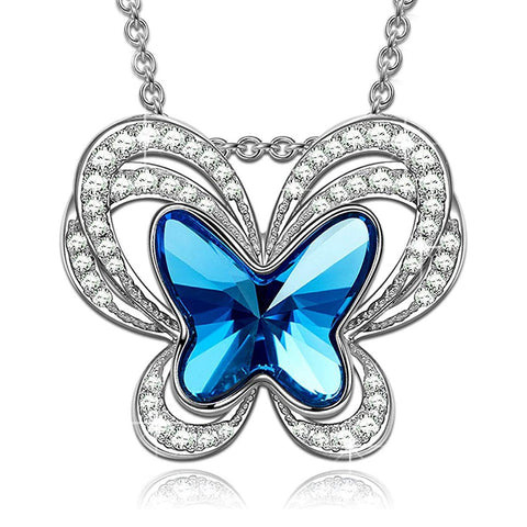 Blue Topaz Butterfly Necklace ITALY Design  - ALILY