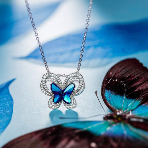 Blue Topaz Butterfly Necklace ITALY Design  - ALILY