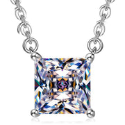 White Mini Cubic Zirconia Princess Cut Necklace in Rhodium Plating