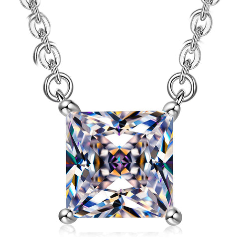 White Mini Cubic Zirconia Princess Cut Necklace in Rhodium Plating