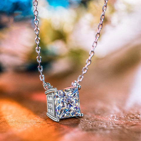 Classic Sqaure Cut Diamond Created Necklace ITALY Design  - ALILY