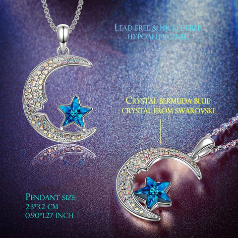 Aurora Borilles Cresent Moon and Star Necklace ITALY Design  - ALILY