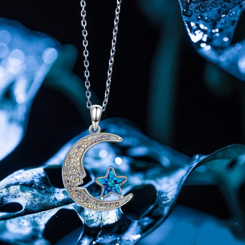 Aurora Borilles Cresent Moon and Star Necklace ITALY Design  - ALILY