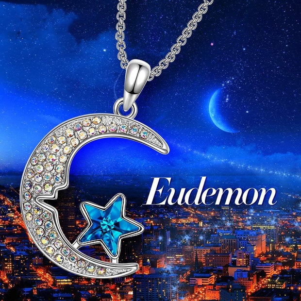 Aurora Borilles Cresent Moon and Star Necklace ITALY Design  - ALILY